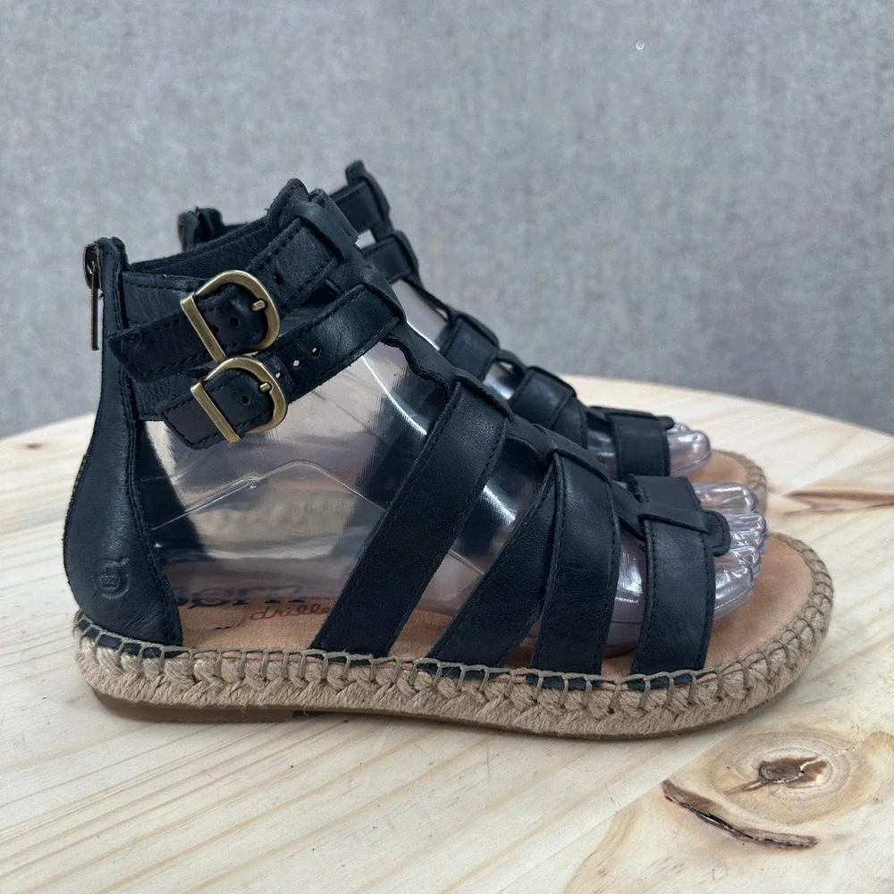 Born San Jacinto Sandals Women Size 7 Black Leather Espadrille Gladiator Strappy